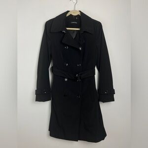 Calvin Klein Medium Black Double Breasted Trench Coat Mid Length Classic Staple